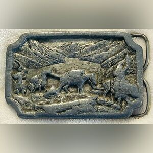 Vintage 1983 Siskiyou Mountain Men Packhorse Horses Belt Buckle Pewter